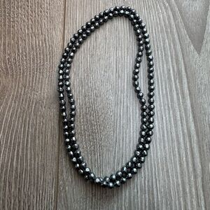 Silver Black Glass Bead Pearl Necklace